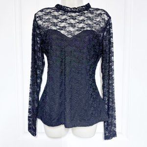 NWOT H&M Black Lace Long-Sleeved Top Size Large